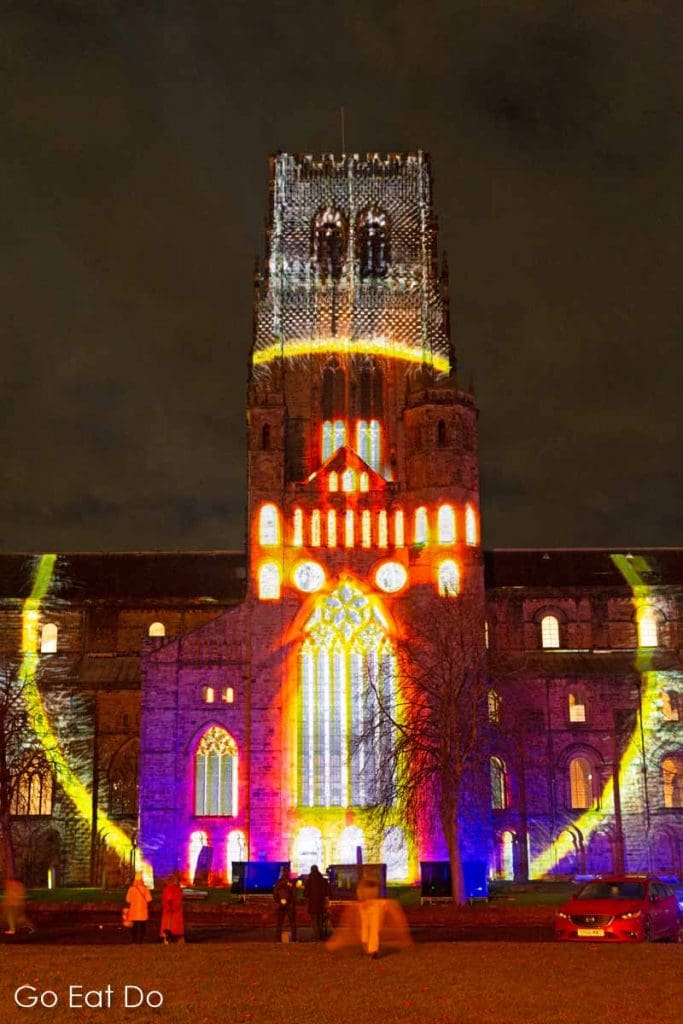 'Stones' projected onto Durham Cathedral during the Lumiere Durham festival of light