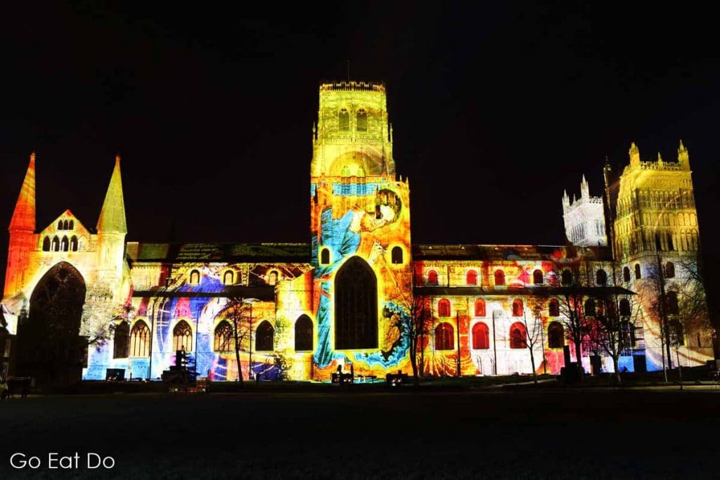 The World Machine, projected onto Durham Cathedral during the Lumiere Durham, the biennial celebration of light installations
