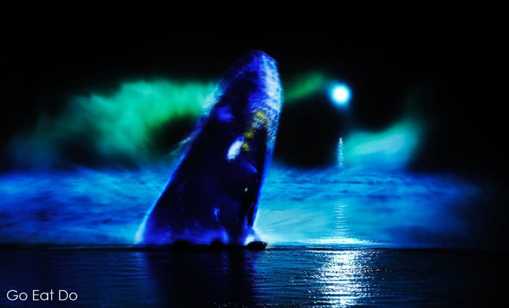 Mysticete, a 3D whale by Catherine Garret, on the River Wear during Lumiere Durham