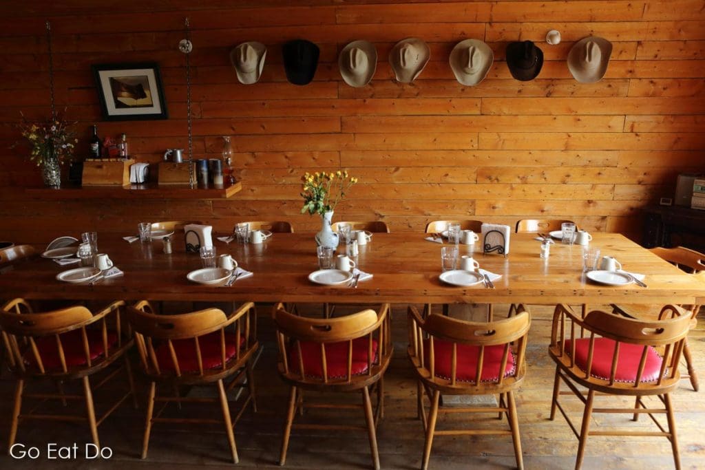 The dinner table where people can get together and eat after riding and, if they want, other dude ranch experiences in Saskatchewan
