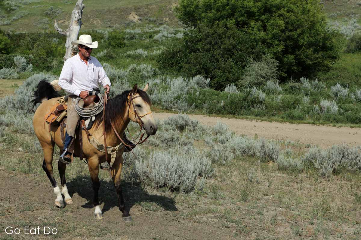 George Gaber, the owner of La Reata Ranch, riding his horse