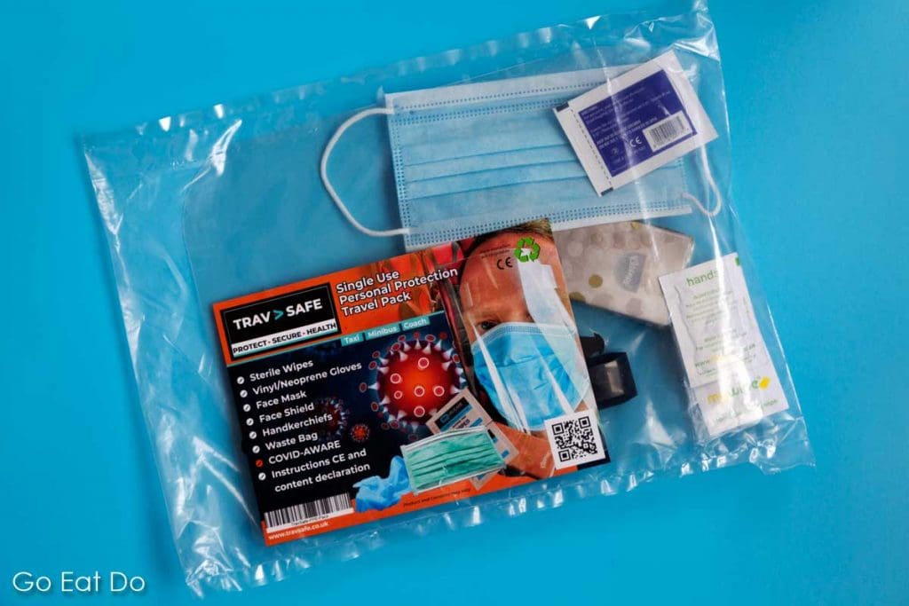 TravSafe’s single use personal protection travel pack includes a leaflet on how to use PPE while travelling