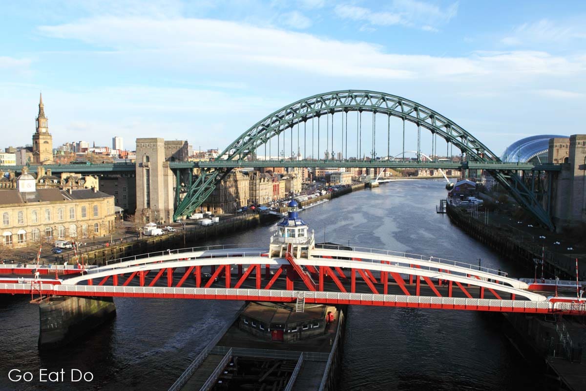 The River Tyne, spanned by the Swing Bridge, Tyne Bridge and Millennium Bridge, between Newcastle and Gateshead