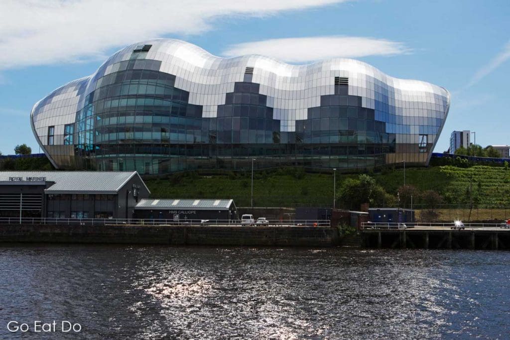 The Sage Gateshead performing arts and conference centre overlooking the River Tyne and seen from Newcastle's Quayside
