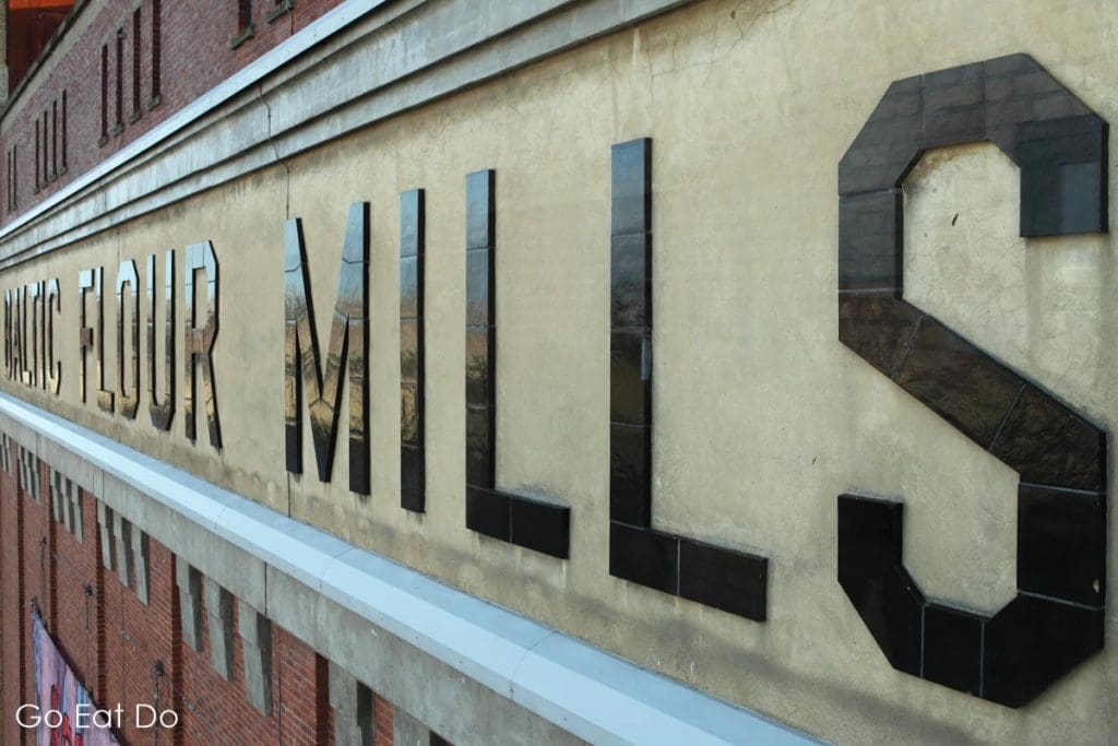 Sign for the Baltic Flour Mills, the building that now hosts the Baltic Centre for Contemporary Art