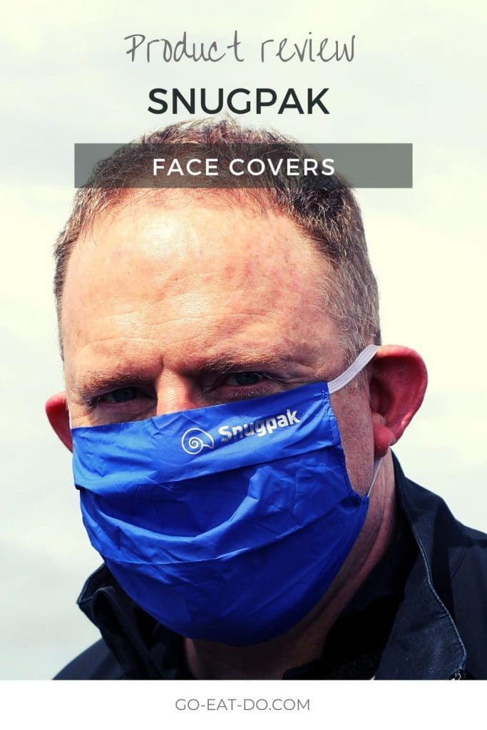 Pinterest pin for Go Eat Do's review of Snugpak's adult face covers