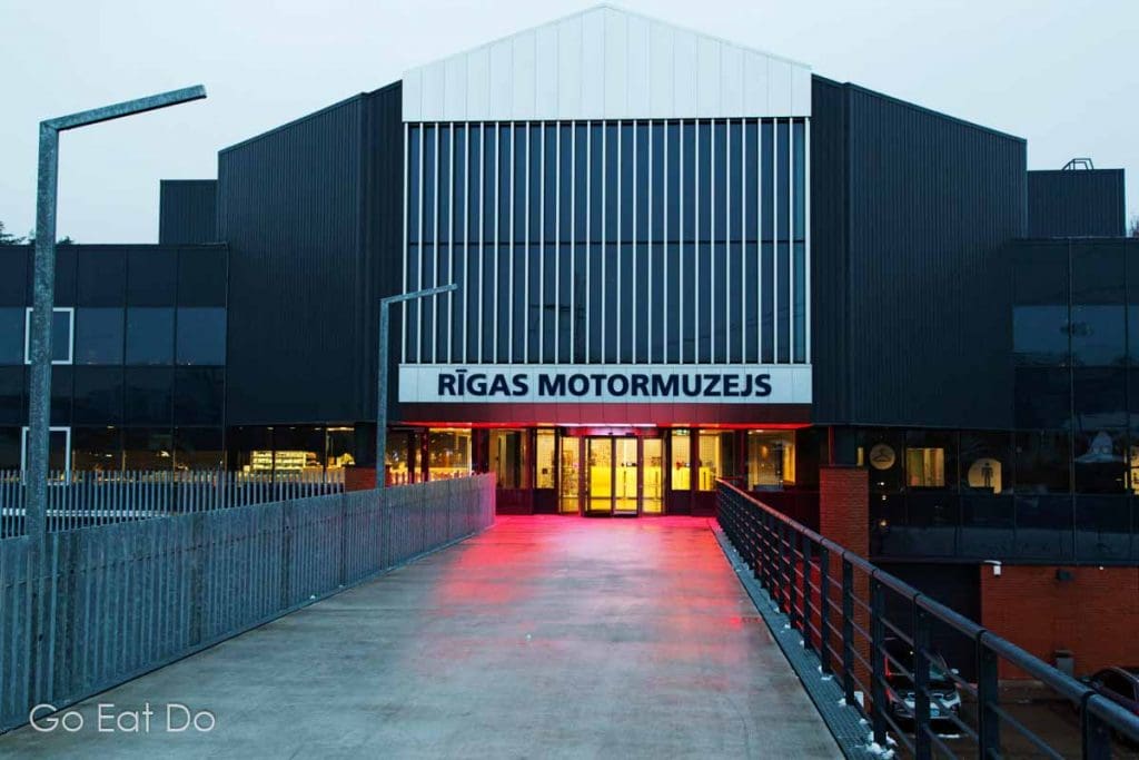Entrance to Riga Motor Museum, whose collection includes Soviet era cars from the Kremlin