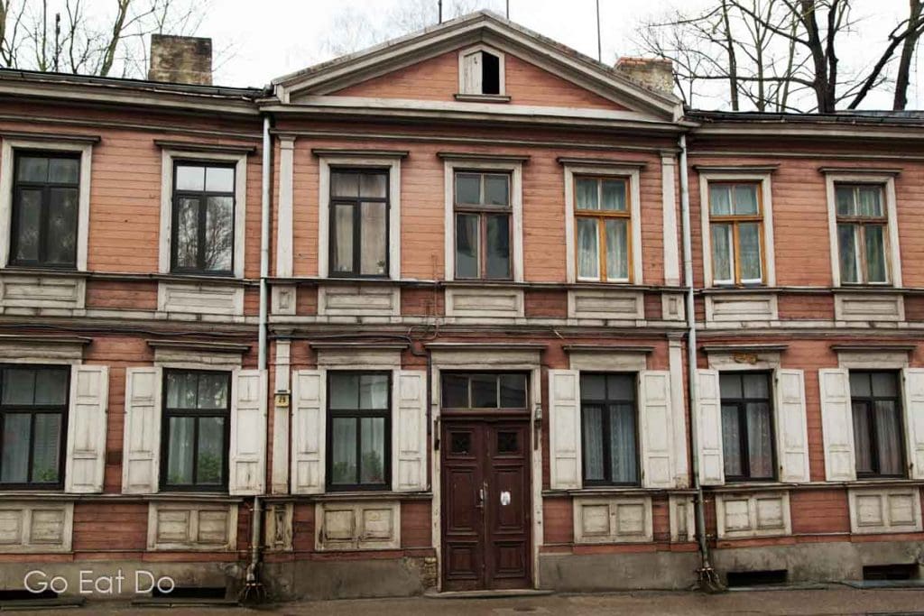 Traditional wooden buildings in the Kalnciema district of Riga
