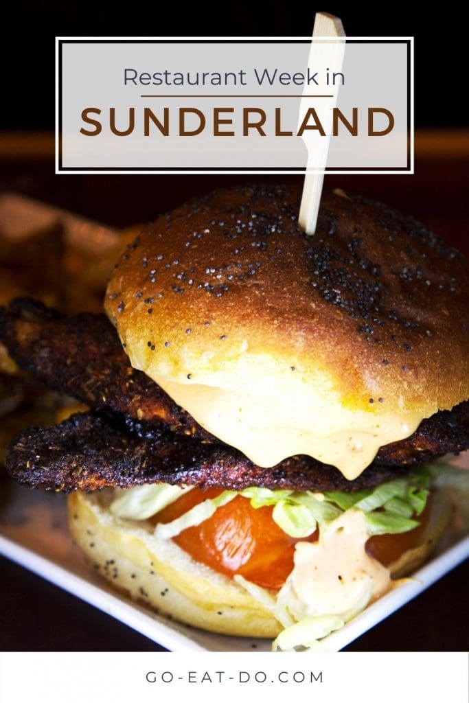 Pinterest pin showing a burger for Go Eat Do's blog post about Sunderland Restaurant Week.