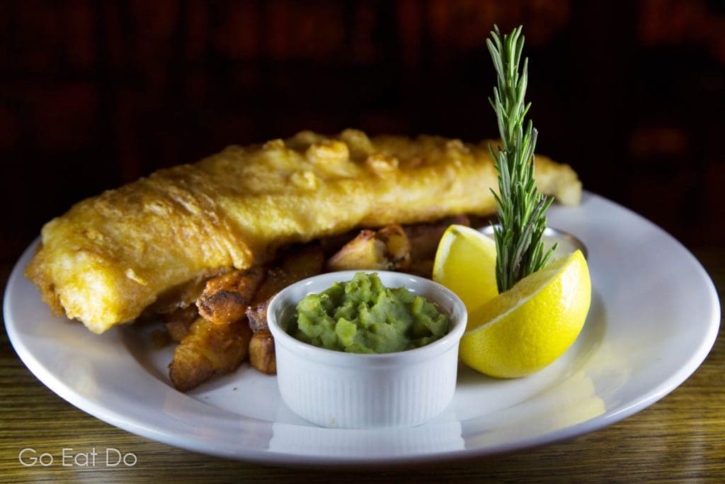 Fish and chips served with mushy peas and wedge of lemon at The Engine Room at The Fire Station during Sunderland Restaurant Week.