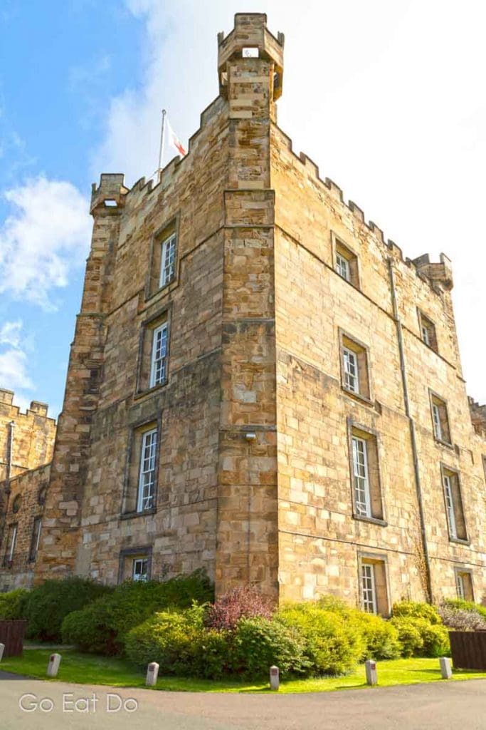 One of the medieval towers, complete with battlements, at Lumley Castle in County Durham, England