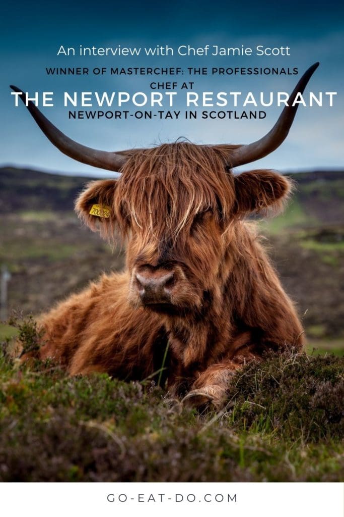 Pinterest pin for Go Eat Do's interview with 'MasterChef: The Professionals' winner chef Jamie Scott of The Newport Restaurant at Newport-on-Tay near Dundee in Scotland.
