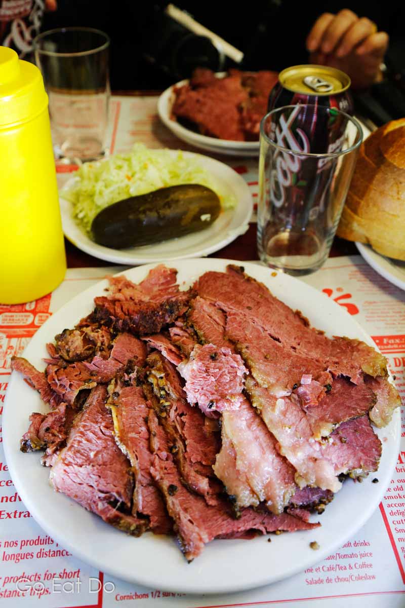 Smoked meat served at Schwartz's deli on Montreal, Canada.