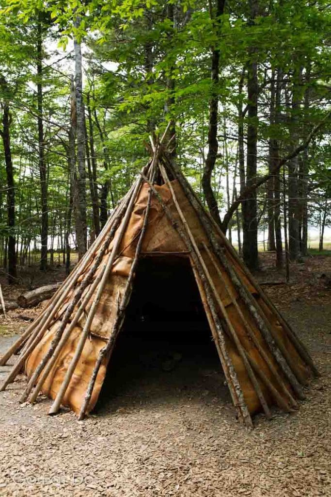 Teepee in Kejimkujik National Park and National Historic Site, which has hundreds of petroglyphs carved by people of the Mi’kmaq First Nation