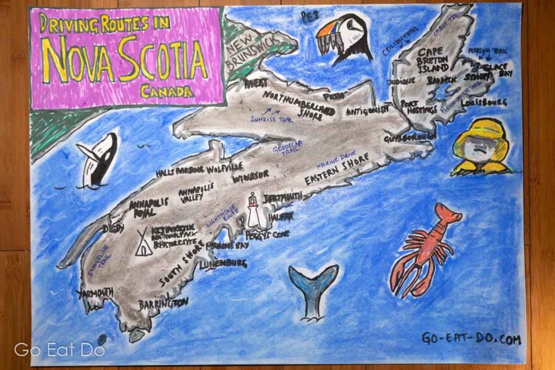 Hand Drawn Map Of Nova Scotia Showing The Regions With Scenic Driving   Scenic Drives In Nova Scotia 019 1140x760 