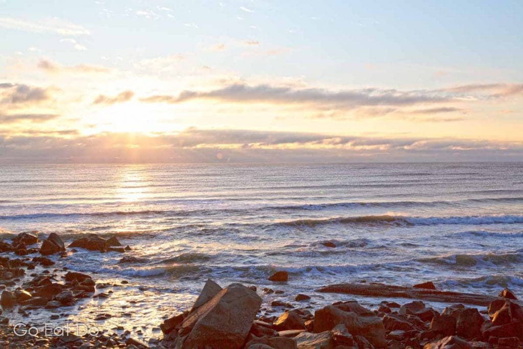 The sun rises over the Atlantic Ocean at Nova Scotia's White Point Beach Resort.