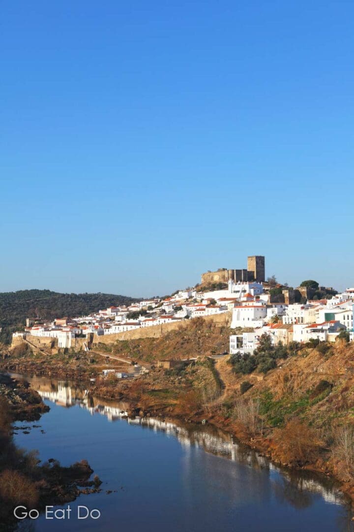 Places to visit in Mertola include the medieval stone fortress overlooking the River Guadiana in Alentejo, Portugal.