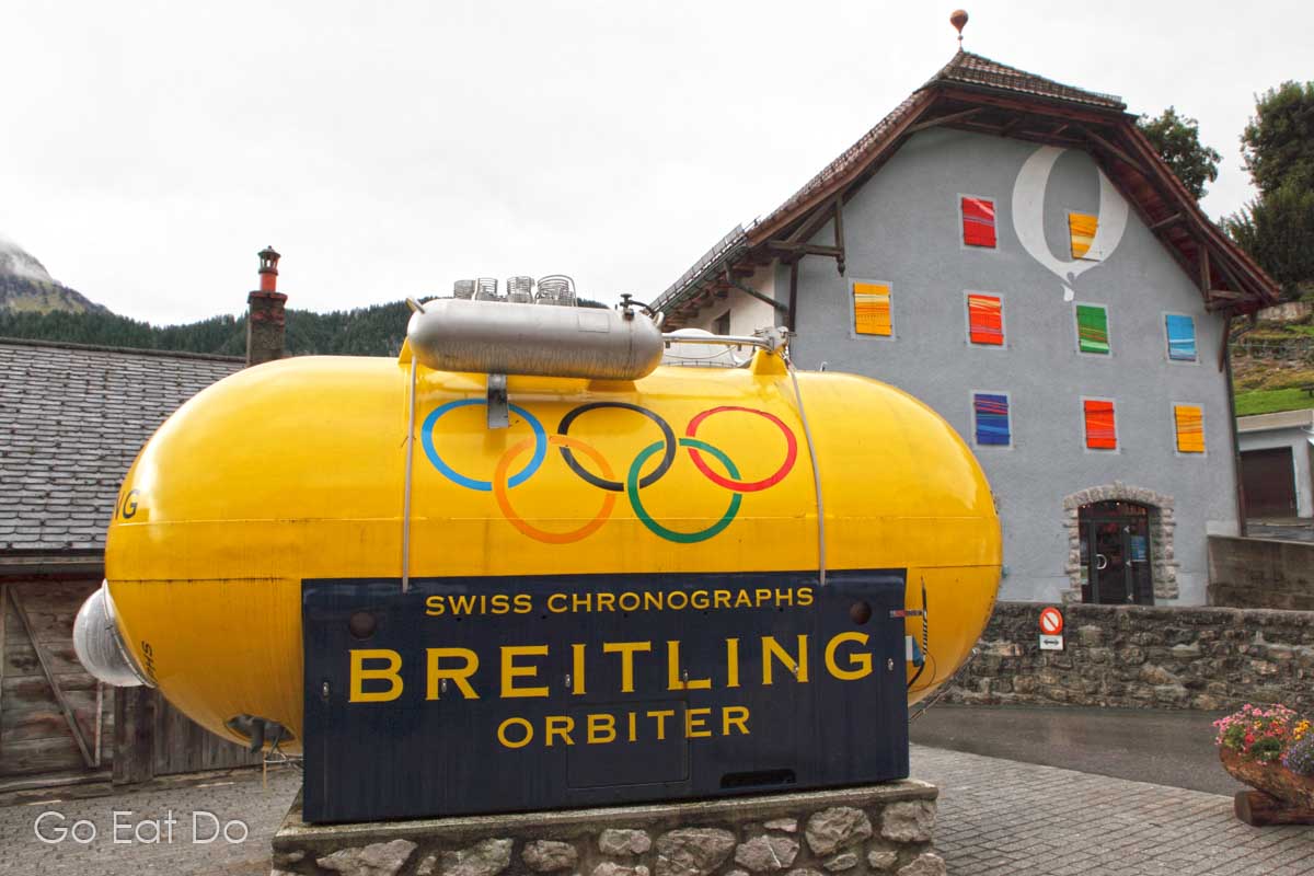 Capsule of the Breitling Orbiter at the Espace Ballon museum in Chateau d'Oex, Switzerland. The museum is dedicated to the story of hot air ballooning.