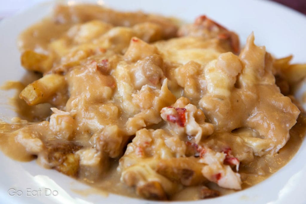 Lobster poutine, a dish first popularised in Quebec, served in the restaurant at Hall's Harbour Lobster Pound.