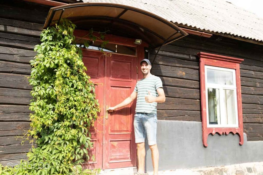 Viktor, the welcoming proprietor of the Klajumi horse ranch by one of the cottages on his estate in the Latgale region of Latvia.