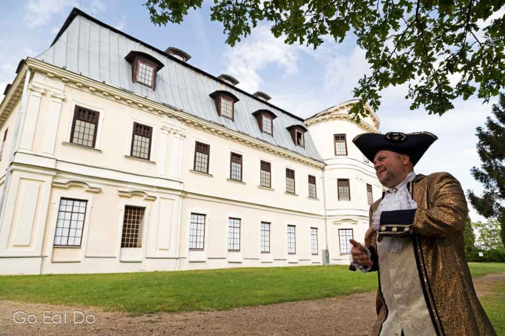 My tricorn wearing guide at Kraslava Palace enthusiastically provided historical details about things to do in Latgale.