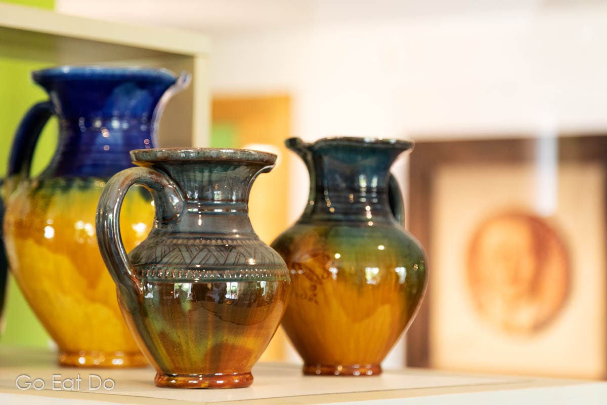 Colourfully glazed Latgalian pottery at the House - Museum of Polikarps Čerņavskis near Preili in Latvia.