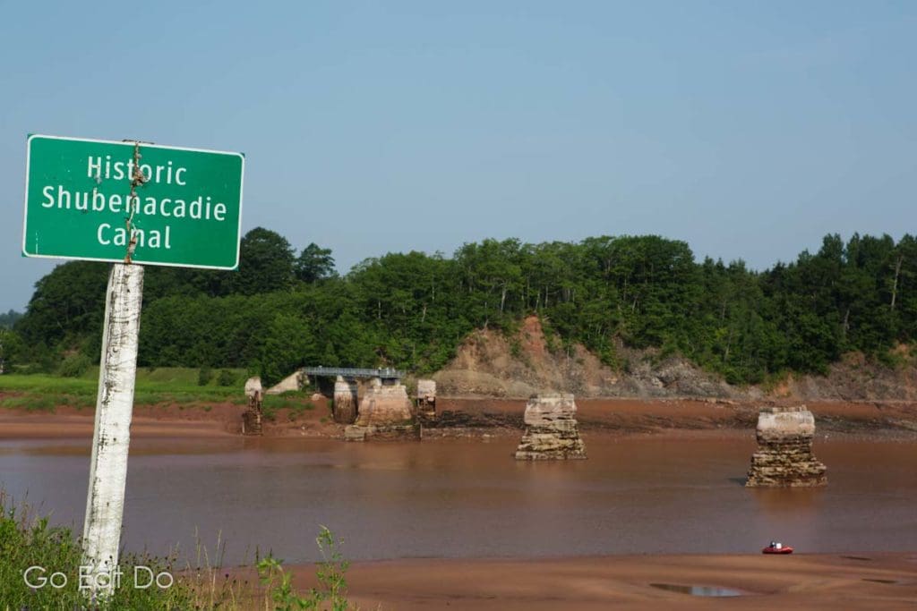 Sign for the Historic Shubenacadie Canal in Nova Scotia, a waterway offering tidal bore raftin