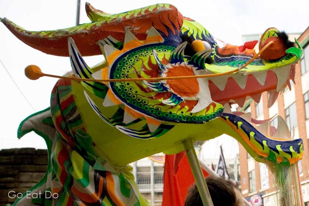 Dragon used by Newcastle upon Tyne's Edmund Ng's Choi Lee Fut Kung Fu Club during Chinese New Year festivities in North East England.