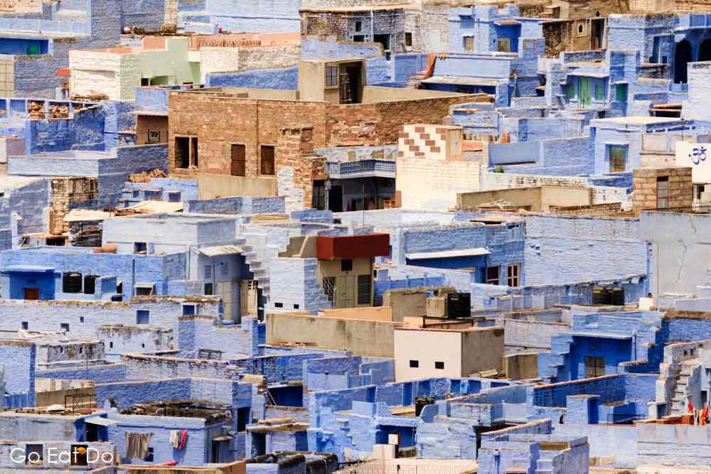 Blue facades in Jodhpur the blue city of India.