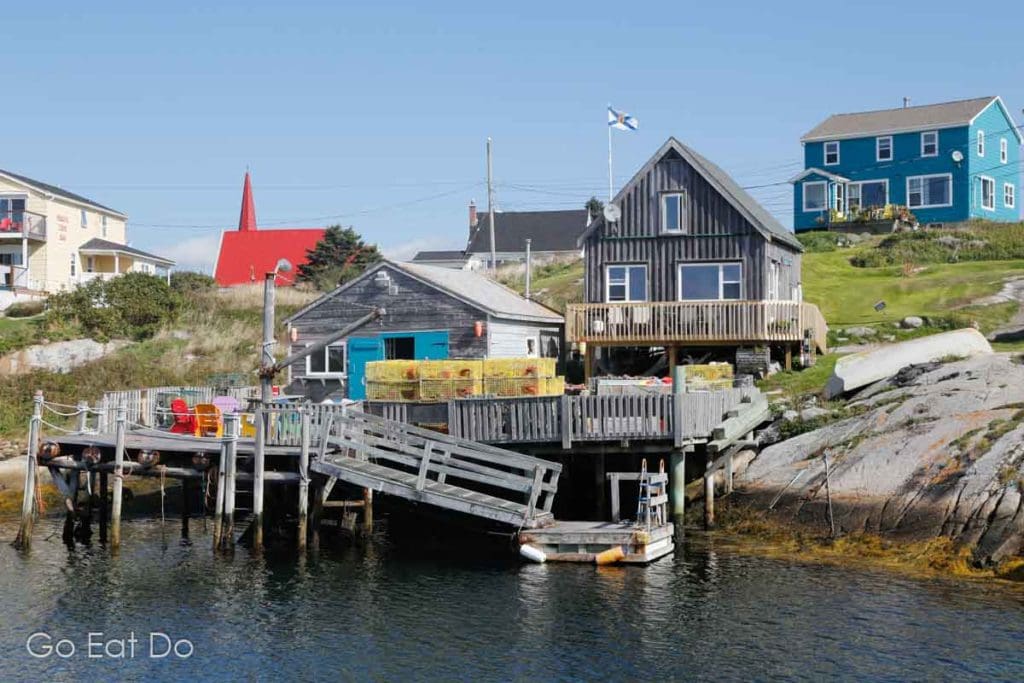 Waterfront houses at Peggy's Cove, a popular tourist attraction in Nova Scotia.