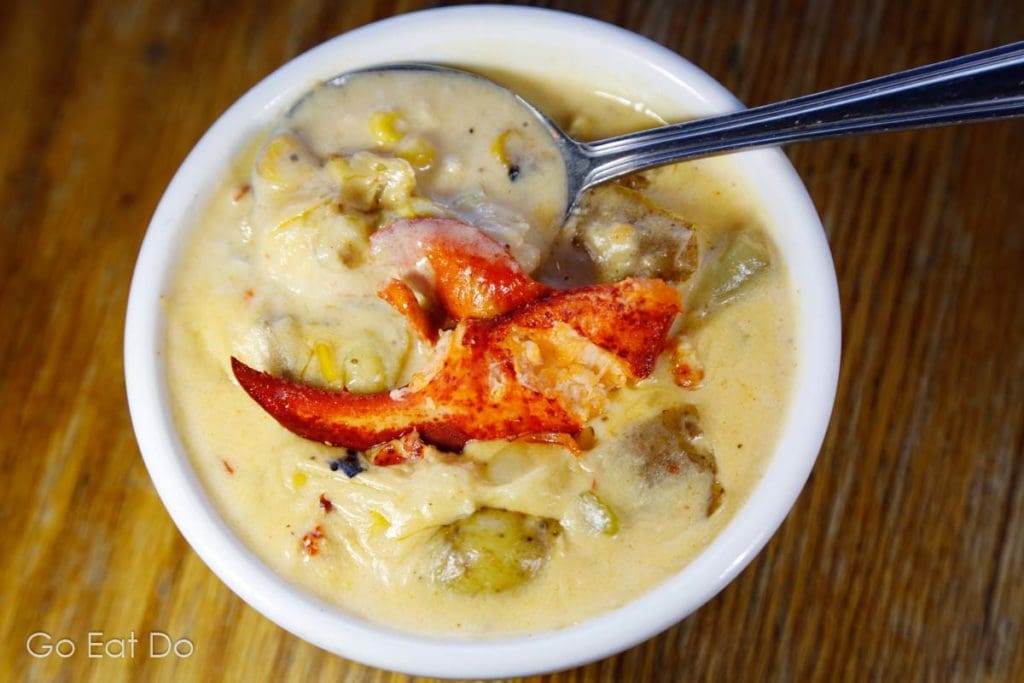 Chowder made with lobster meat served in Chester.