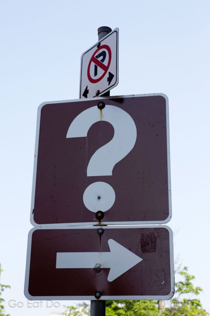 What lies ahead? A question mark on a traffic sign in Halifax, Nova Scotia.