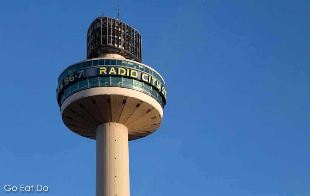 Radio City Tower (St John's Beacon) in Liverpool seen on a sunny day with a blue sky.rounding region.