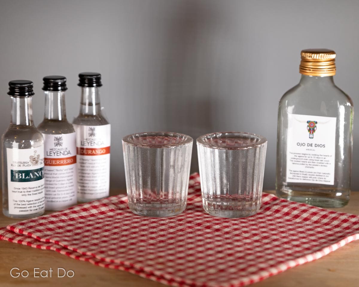 Shots of Mexican spirit during a virtual tasting that was an introduction to tequila and mezcal.