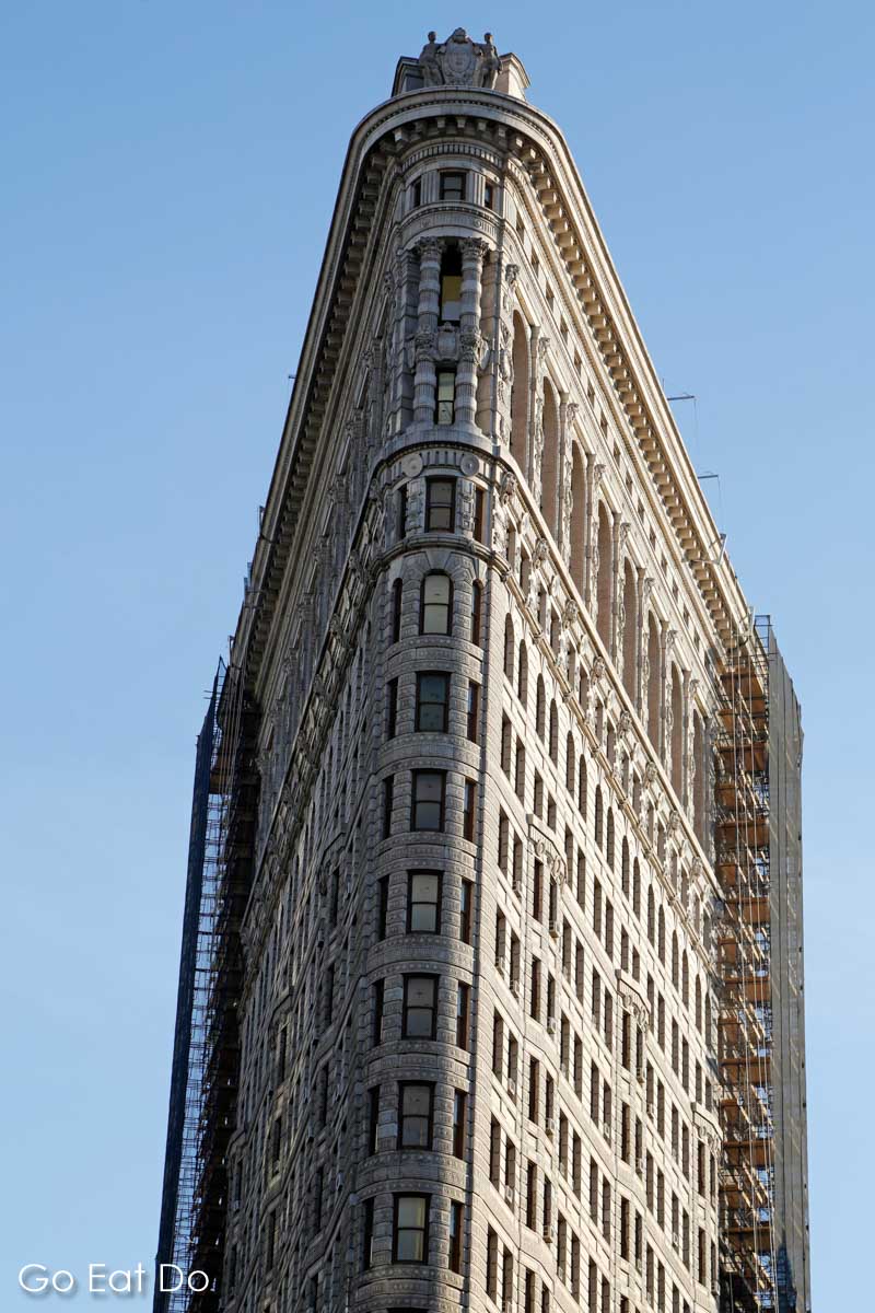 New York City's Flatiron Building on a sunny blue sky day, New York is one of 8 places with American names in North East England.