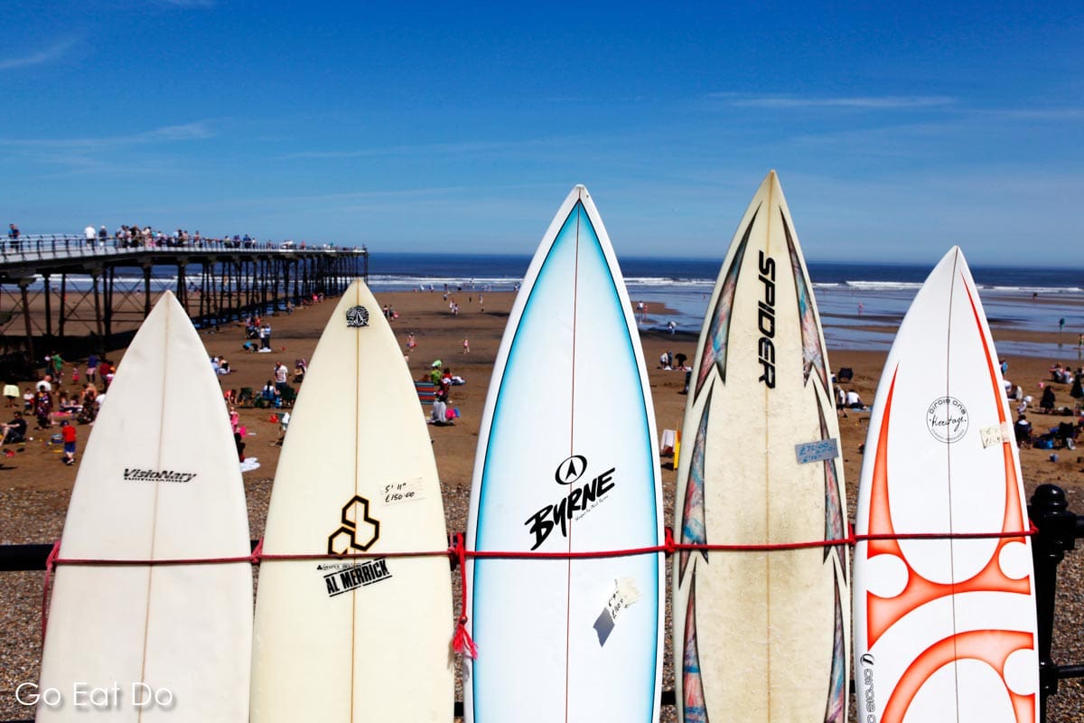 Surfboards by the beach at Saltburn-by-the-Sea in Cleveland, one of several North East places with North American names.