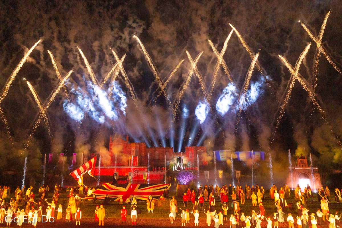 Fireworks during the finale of Kynren - The Epic Tale of England performed at Bishop Auckland in County Durham.