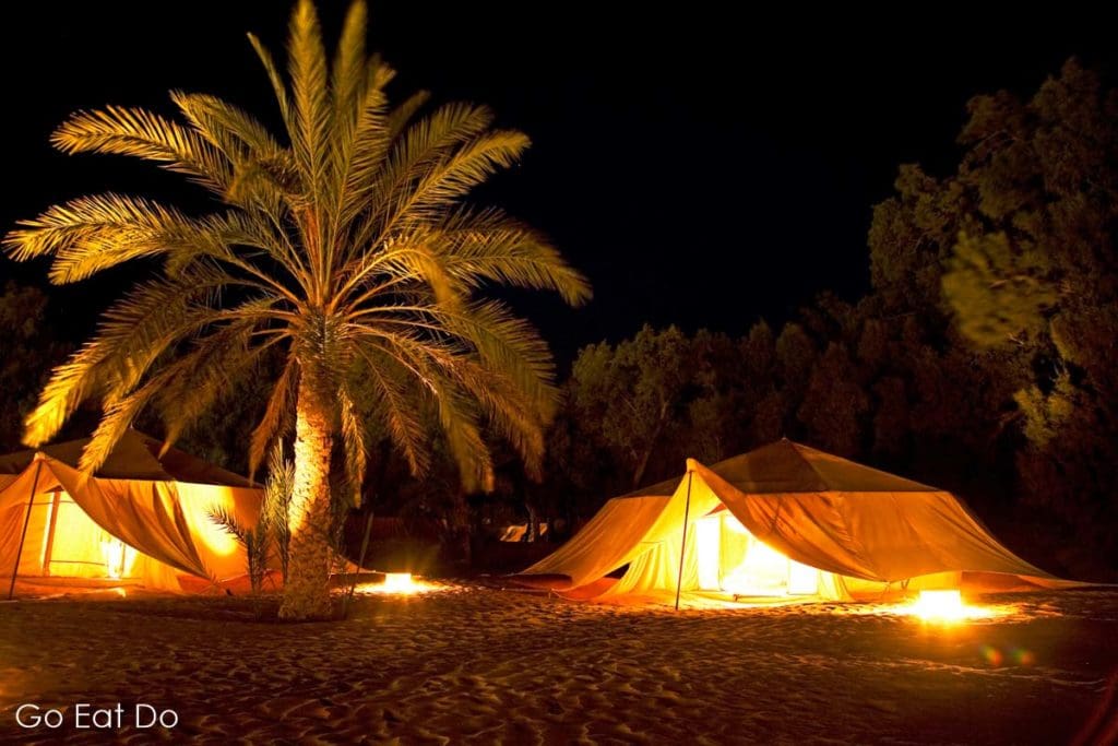 Tented camp at an oasis in the Sahara Desert in Tunisia