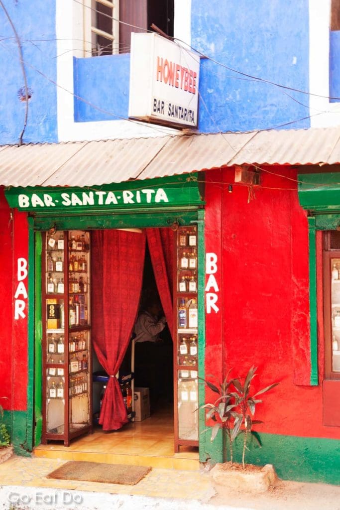 The colourful walls of a bar in the Fontainhas district of Panaji, Goa.
