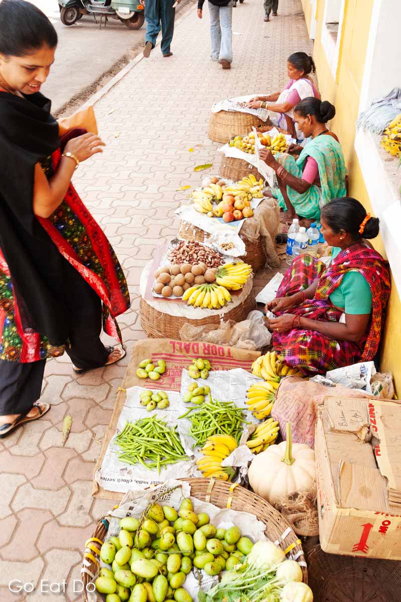 Fruit and vegetables being sold on a street in Panaji, Goa, India