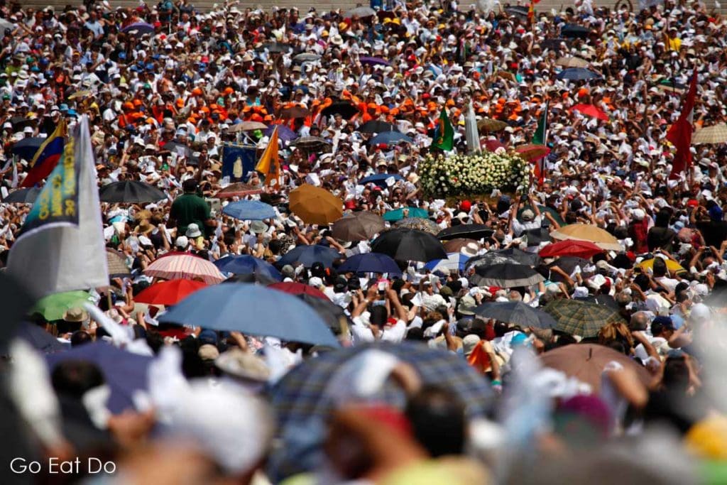 Roman Catholics gather to celebrate the Feast of Our Lady of the Blessed Sacrament in Fatima, Portugal.