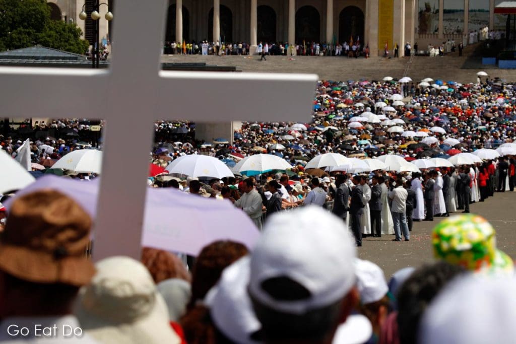 Roman Catholics celebrate mass on the feast day of Our Lady of the Blessed Sacrament at Fatima, Portugal. Between 250,000 and 300,000 pilgrims attended the outdoor mass ton 13 May 2011.