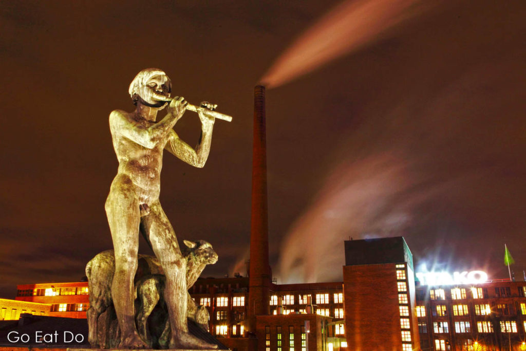 Shepherd Boy sculpture by Yrjo Liipola, in front of the Tako factory in central Tampere, Finland.