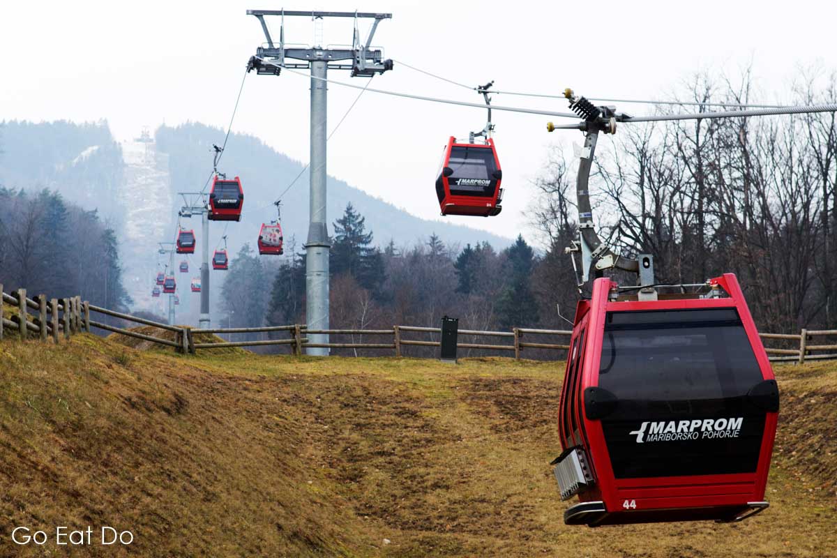 Cable cars in the Maribor Pohorje Ski Resort, one of the things to do in Maribor.
