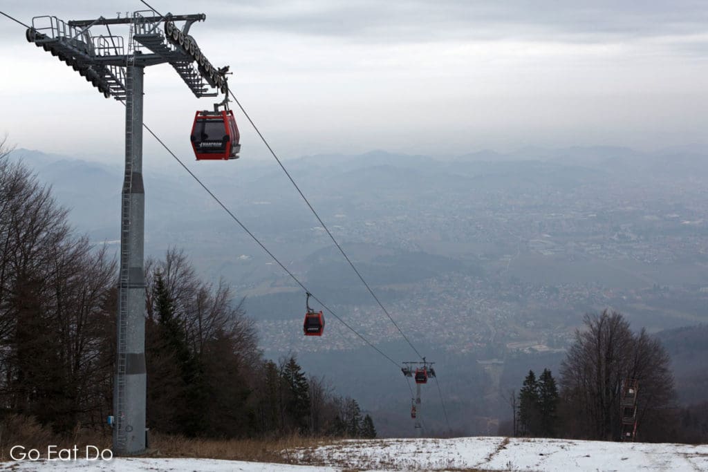 Cable car in the Pohorje Mountains in the Maribor Pohorje Ski Resort.