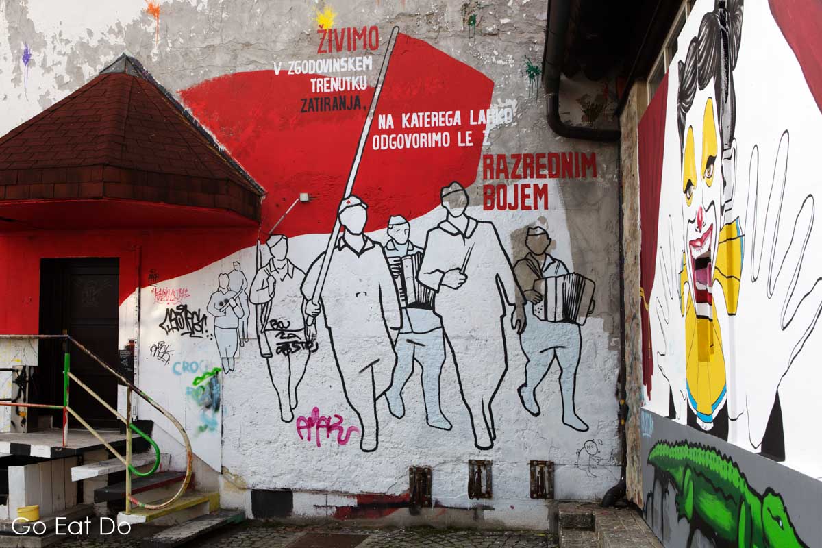 Militaristic street art in Maribor.
