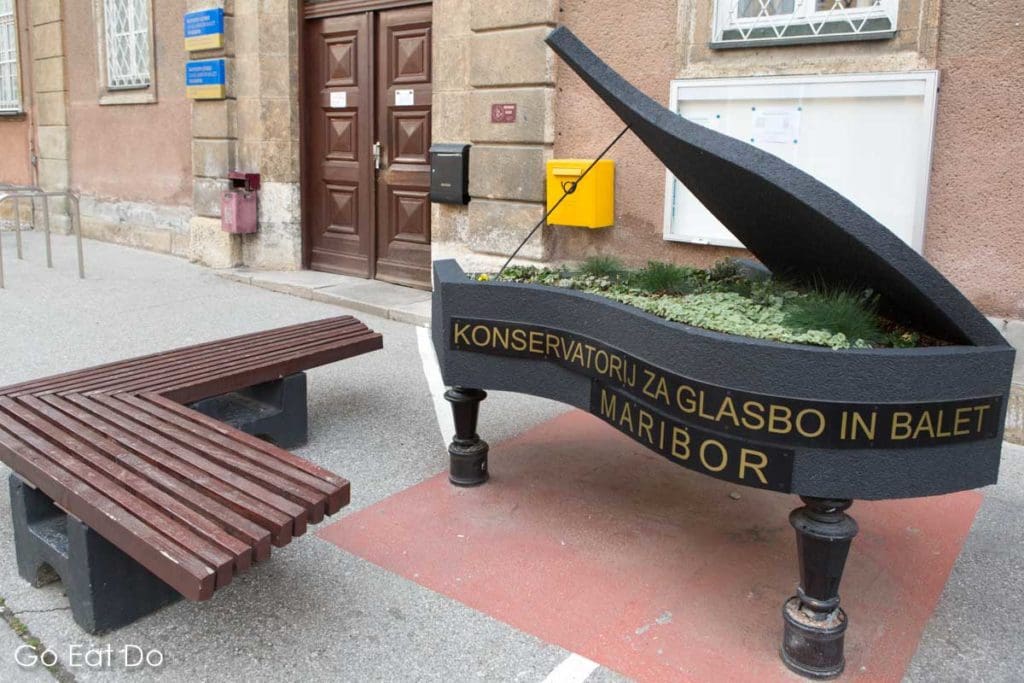Piano outside of the conservatory of music and ballet in Maribor.