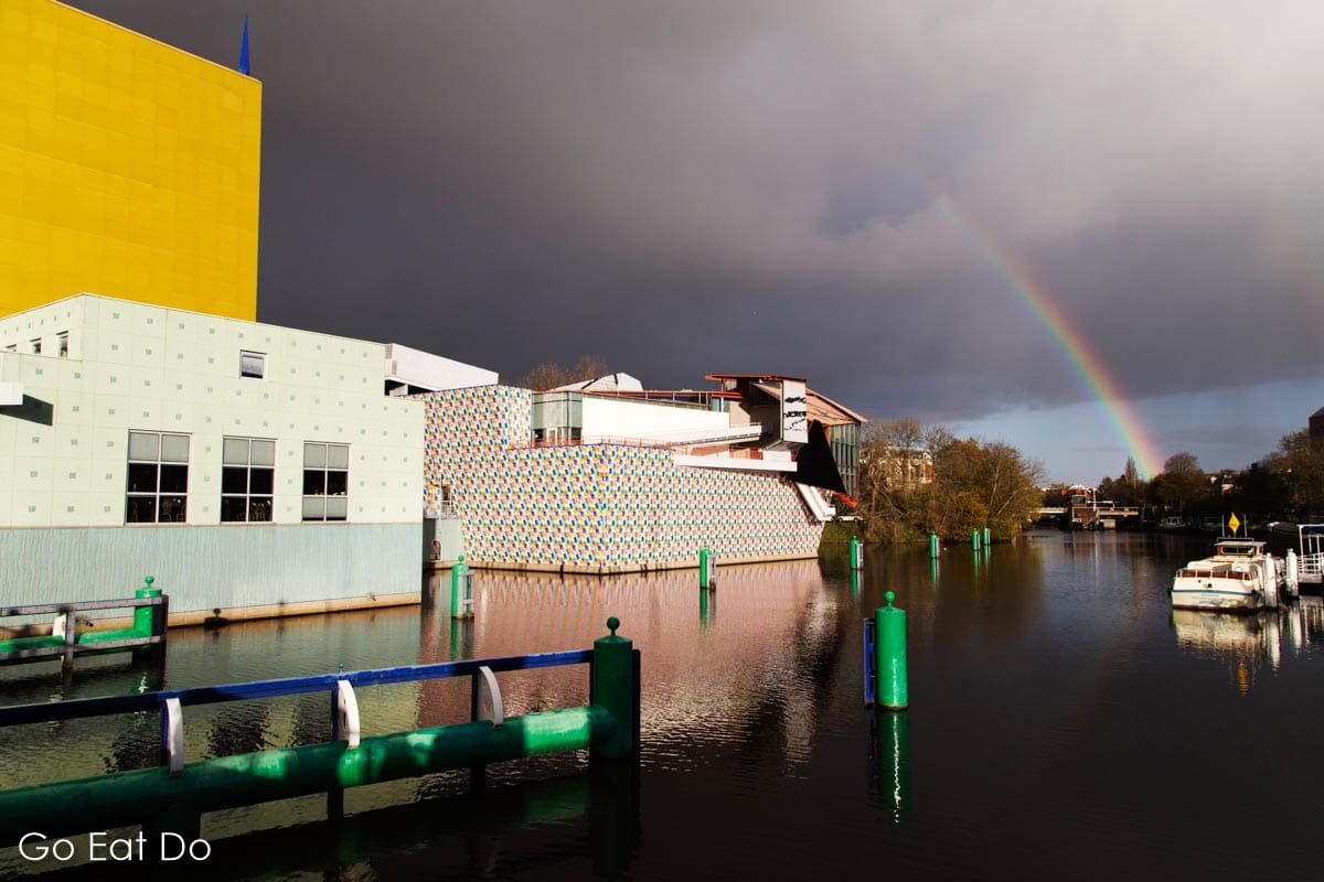 Rainbow in the Groninger Museum on a grey day in Groningen
