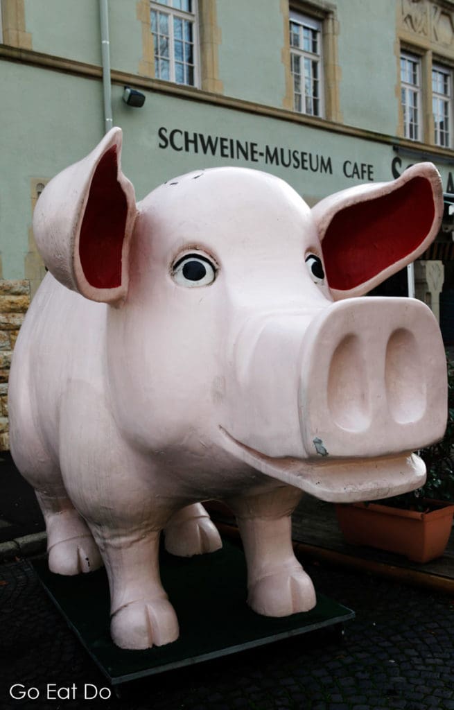 Cute looking pig figure outside of the Pig Museum in Stuttgart, Germany.