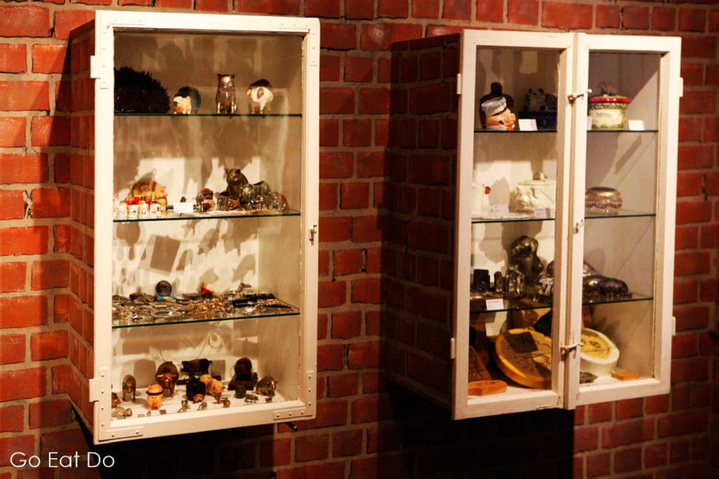 Display cabinets in the world's biggest pig museum in Stuttgart, Germany